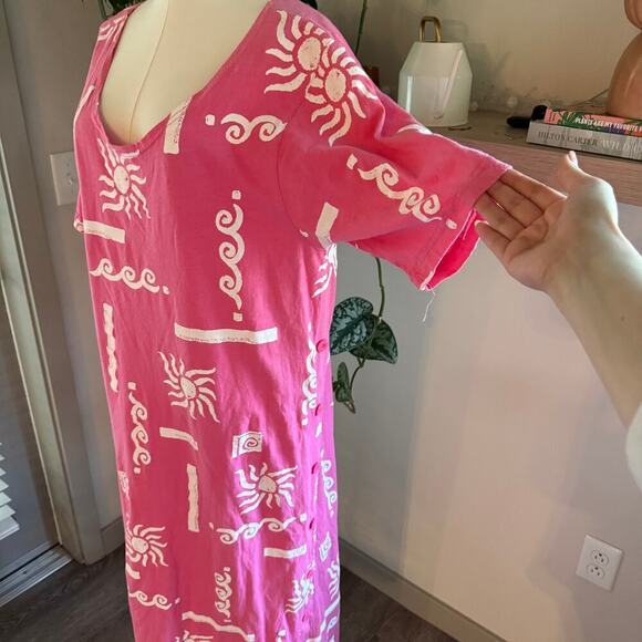 Vintage Cotton Connection Pink Sun Print Maxi Shirt Dress XL Artsy Unique Retro - Picture 4 of 9